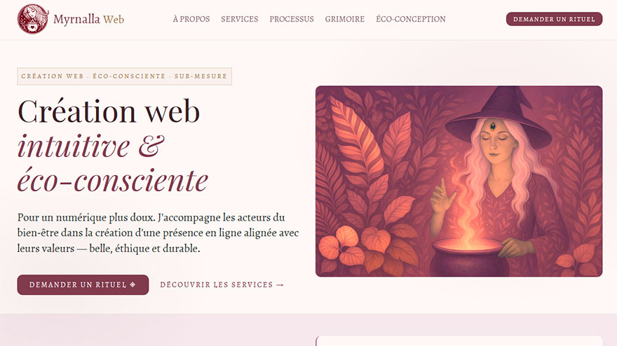 Site web de Myrnalla Web - Création de site-vitrines inspirés sur-mesure, éco-conçus, performants et sécurisés
